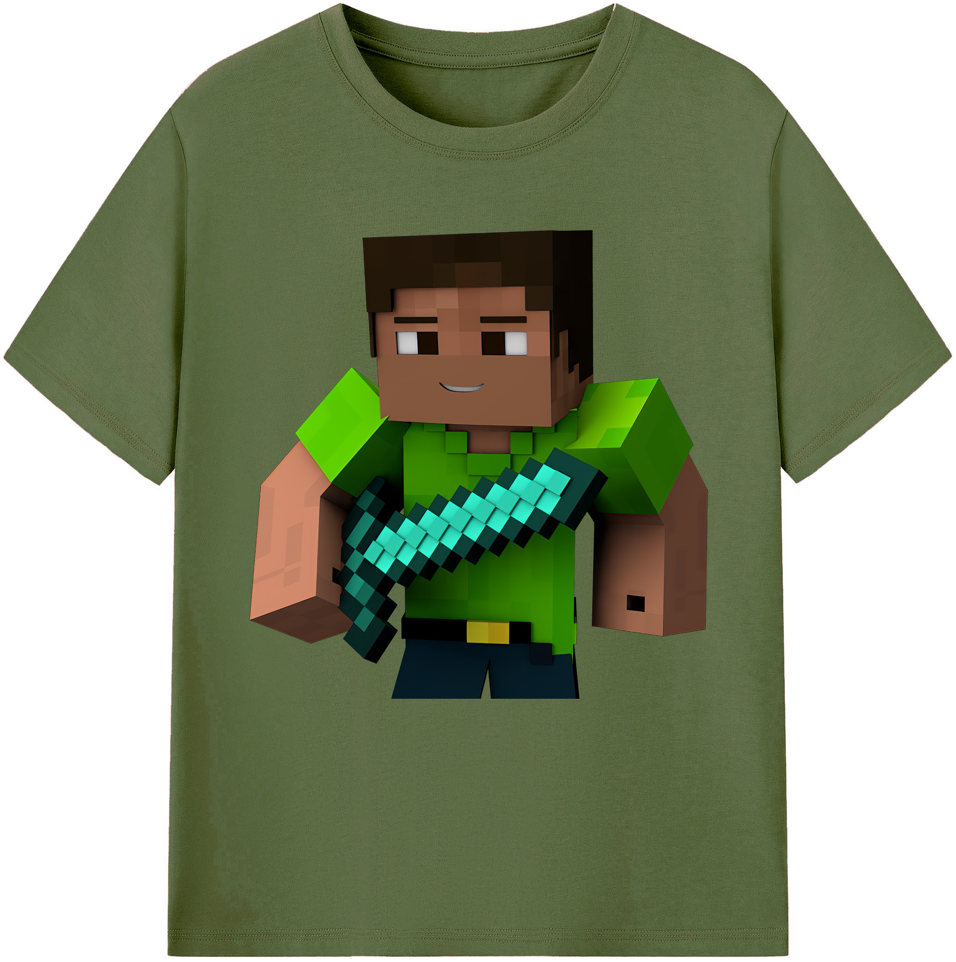 （画像用） マインクラフト ブロックの世界 Minecraft MC Block world 綿100％半袖Tシャツ（フロントプリント）